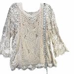 Ultra Pink Womens Crochet Lace Top XL Cream Open Knit Layering Tank Cottage Boho Chic Photo 8
