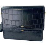 JW Pei  Women's Black Faux Leather Vegan Croc Mini Flap Crossbody Handbag OS Photo 2