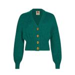 Farm Rio Emerald Green Bubble Sleeve Gold Button Up Cardigan Sweater Photo 0