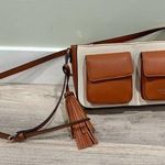 London Fog NEW  Evelyn Medium Crossbody Purse Bag Cream Canvas Tan Faux Leather Photo 0