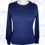 J.Crew Jewel Sleeve Shoulder Wool Sweater Top Blouse Navy Blue Pullover Cozy NWT Photo 2