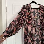 Floral Sheer Summer Cover Up Cardigan Maxi Length Resort Beach Vacation Black Photo 4