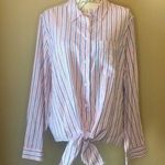 Popsugar linen blend striped button down tie front shirt XXL NWT Photo 0