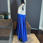 Women’s High Low Blue & White Formal Party Wedding Guest Satin Dress Size XL Photo 5