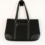NY & Co Black Monogram Tote Bag Leather Trim Contrast Stitch Shoulder Purse Black Photo 0