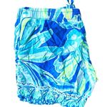 Lilly Pulitzer  Bright Blue Green White Colorful Ocean Pull On Drawstring Shorts Photo 4