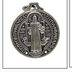 Vintage Saint Benedict Crucifix, Medal Necklace, Sterling Silver Jesus on back Gray Photo 2