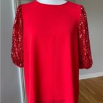 Vine & Love  new with tags red blouse with sequin sleeves size M  holiday Photo 13