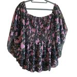 Ashley Stewart Women Top 18/20 Paisley Smock Bodice Short Kimono Sleeve Babydoll Photo 0
