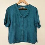 Flax  linen short-sleeve button-down shirt teal size S Photo 7