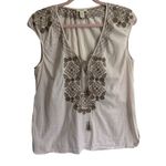 J.Crew  Pale‎ Pink Brown Embroidered Cotton Poplin Boho Top Tie Front MEDIUM Photo 5