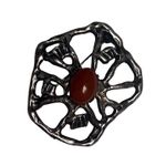 Vintage Brutalist Nouveau Gold Tone Brooch Bright Carnelian Center Stone Silver Photo 5