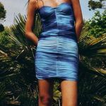 ZARA  dress mini bodycon mesh sheer Blue Strapless evening date party cocktail  Photo 16