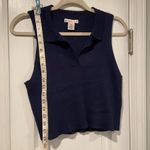 NWOT Sincerely Jules Size XL Blue Ribbed Knit V Neck Collar Sleeveless Crop Top Photo 3