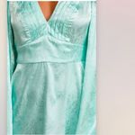 Lulus Stunning Moment Light Blue Satin Jacquard‎ Long Sleeve Mini Dress MEDIUM Photo 3