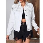 NWT Women’s White Jean Jacket Embellished Western Trucker Photo 1