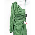 Mac Duggal 11251 Emerald Green One Shoulder Long Sleeve Draped Charmeuse Gown Photo 3