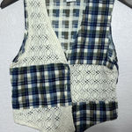 Vintage Granny Crochet Plaid Boho Vest Size S / M 70’s With Buttons Blue Size M Photo 0