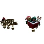 Vintage Rare bundle of Three holiday pins with bells, costume, Christmas, festiv Gold Photo 2