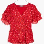 Madewell  Red Tiered-Sleeve Peplum Top Photo 0