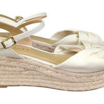 Talbots  Espadrille Wedge Platform Sandals White Canvas Bow Ankle Strap‎ Sz 8M Photo 0