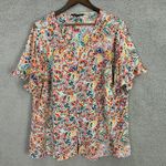 Zac and Rachel Button Up Womens 2X Top Colorful Paisley Short Sleeve Ruffle Boho Photo 0