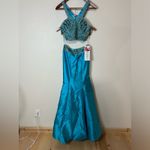 Shail K  4039 turquoise beaded satin halter mermaid two piece prom NEW 2 Photo 10
