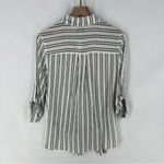 VIXBE Tompkins Tie Front Top Button Striped Roll Tab Sleeves Lightweight White Size M Photo 1