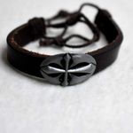 Source Unknown The Luke Cross Hemp Cord Dark Brown Leather Adjustable Unisex Bracelet Photo 1