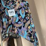 Haute Hippie  Top Medium Smocked Boho Bell Sleeve Tie‎ Cropped Festival Artsy NEW Photo 2