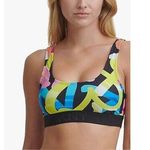 DKNY  Black Printed Scoop Neck Swimsuit Top w/Removable Cups, Size L NEW w/Tag Photo 0