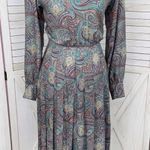 Vintage J.G. Hook Paisley Pleated Skirt Mock Neck Maxi Dress Green Multi 4 Photo 0