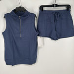 Softies Dream Knit Indigo 1/4 Quarter Zip Short Set Matching Lounge Set Small Blue Photo 0