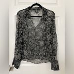 ECI  New York Silk Black and White Sheer Floral Blouse Size L Vintage Photo 9