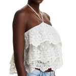 AQUA  Lace Halter Top‎ Ruffle Tiered Sleeveless Party Festival White M Photo 3