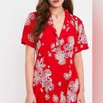 FREE PEOPLE Blue Hawaii Red Floral Print Short Sleeve Mini Dress Sz M Size M Photo 0