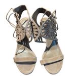 Tory Burch  Light Gray Suede Fringe Lace-Up Heeled Sandals 8.5M Leather Sole Photo 0