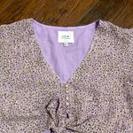 J.O.A. Women's Short Sleeve Tie Front Crop Top lavender dot print Photo 1