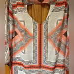 Bisou Bisou  Gray White Orange Scarf Print Lightweight Lined‎ Sheath Dress Size 2 Photo 2