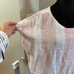 C&C California Stripe Pink White Button Back 100% Linen Blouse Cap Sleeve Shirt Photo 1