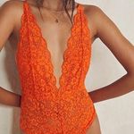 Free People  x HAH Comin’ In HAHt Lace Bodysuit In Burnt Orange Photo 0