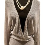 Cache Knit Silver Metallic Peek A Boo Faux Wrap Top New Banded Bottom $98 NWT Photo 12