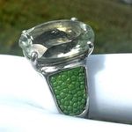Chi by Falchi Sterling Ring w/ Green Prasiolite & Shagreen Inlay Silver Photo 2