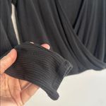 Spiritual Gangster  Ballet Ribbed Surplice Top Grey Black Long Sleeve Sweater Photo 4