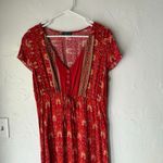Floral Blooming Red Boho Maxi Dress XXL Empire Waist Button V Photo 2