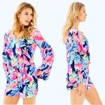 Lilly Pulitzer Ariele Romper High Tide Navy Tropicolada Floral Print Size XS Photo 11