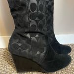 Coach Angie Signature Black Suede Wedge Boots Photo 15