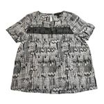 Forever 21 + Crewneck Abstract Print Blouse w/ Mesh Trim Size X-Large Neutral Photo 0