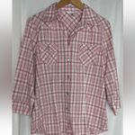 CAbi Shirt Medium Western Pink Plaid Pearl Button Up 3/4 Roll Button-Up Shirt M Photo 3