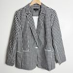Talbots NWOT Linen Cotton Blend Gingham Plaid Blazer White Black Size 16 Photo 1